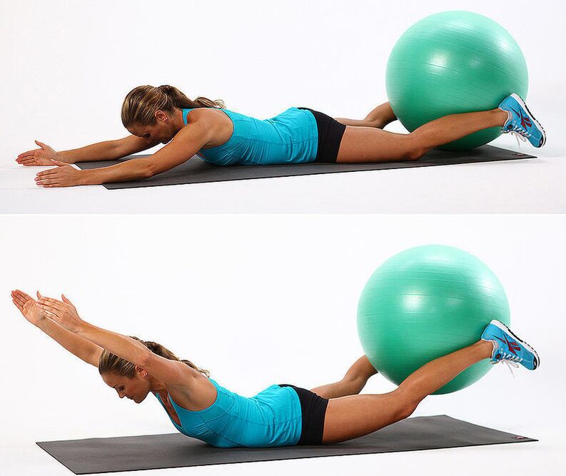 Boat exercise with ball for burning fat on buttocks and thighs